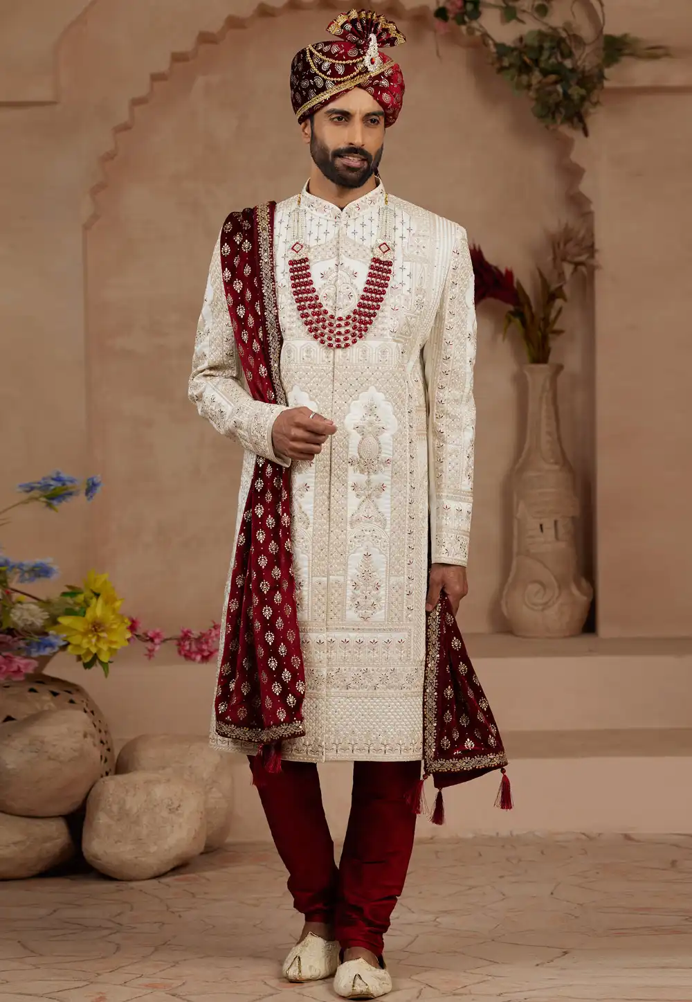 Cream Silk Sherwani 306735