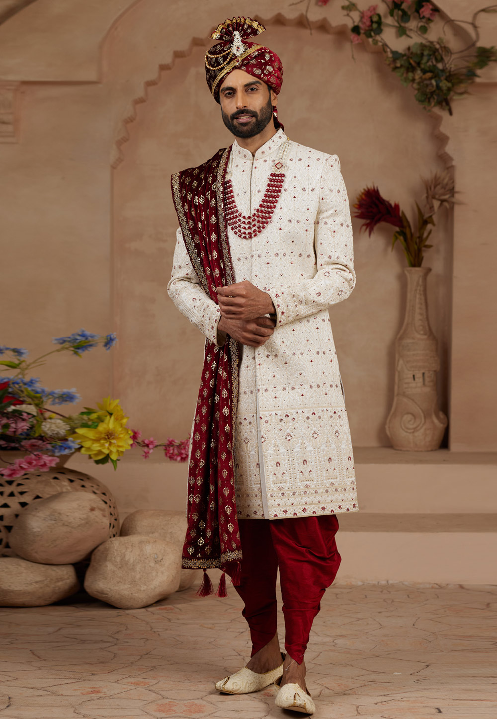 Cream Silk Sherwani 306737