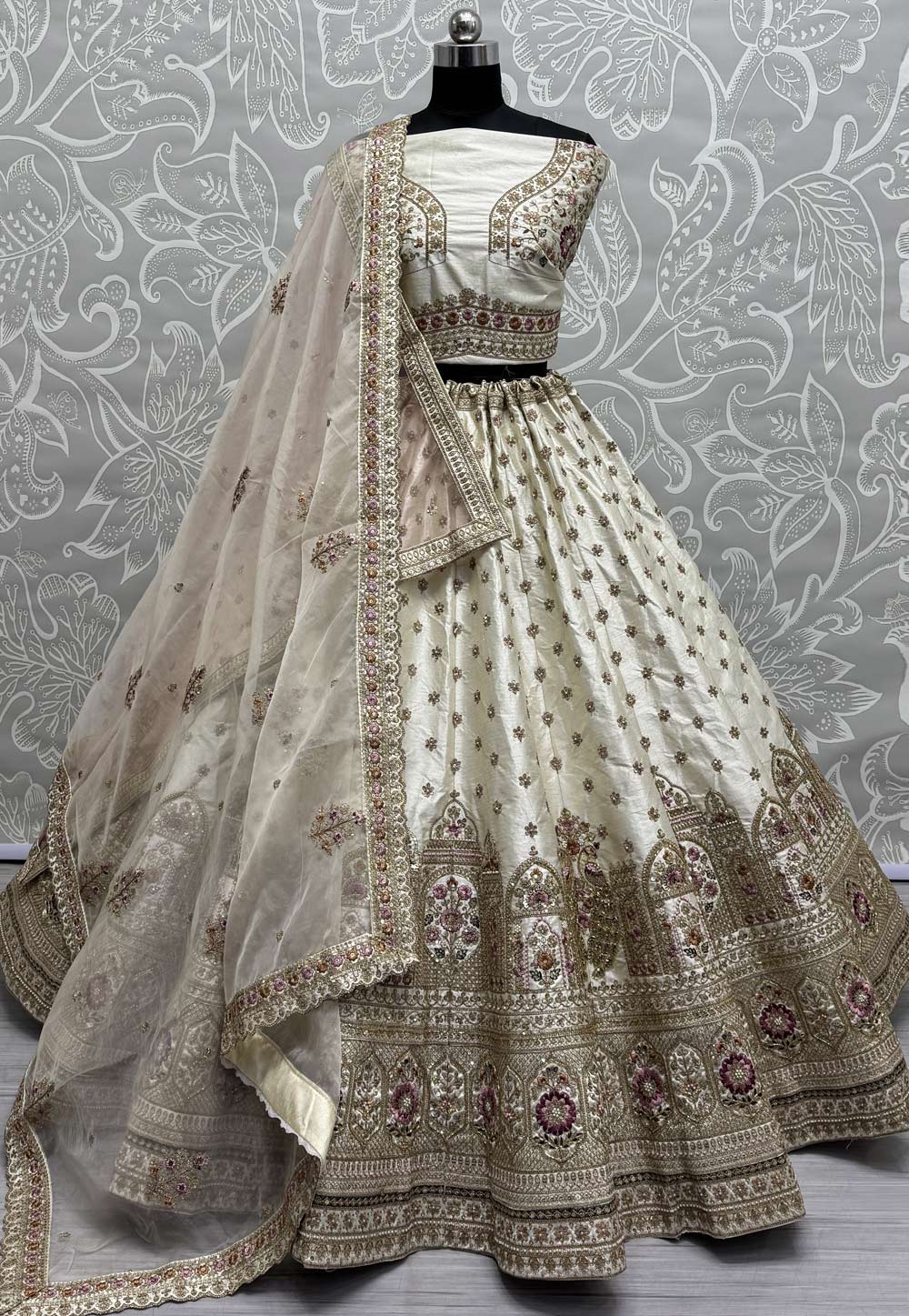 Cream Silk Wedding Lehenga Choli 307459