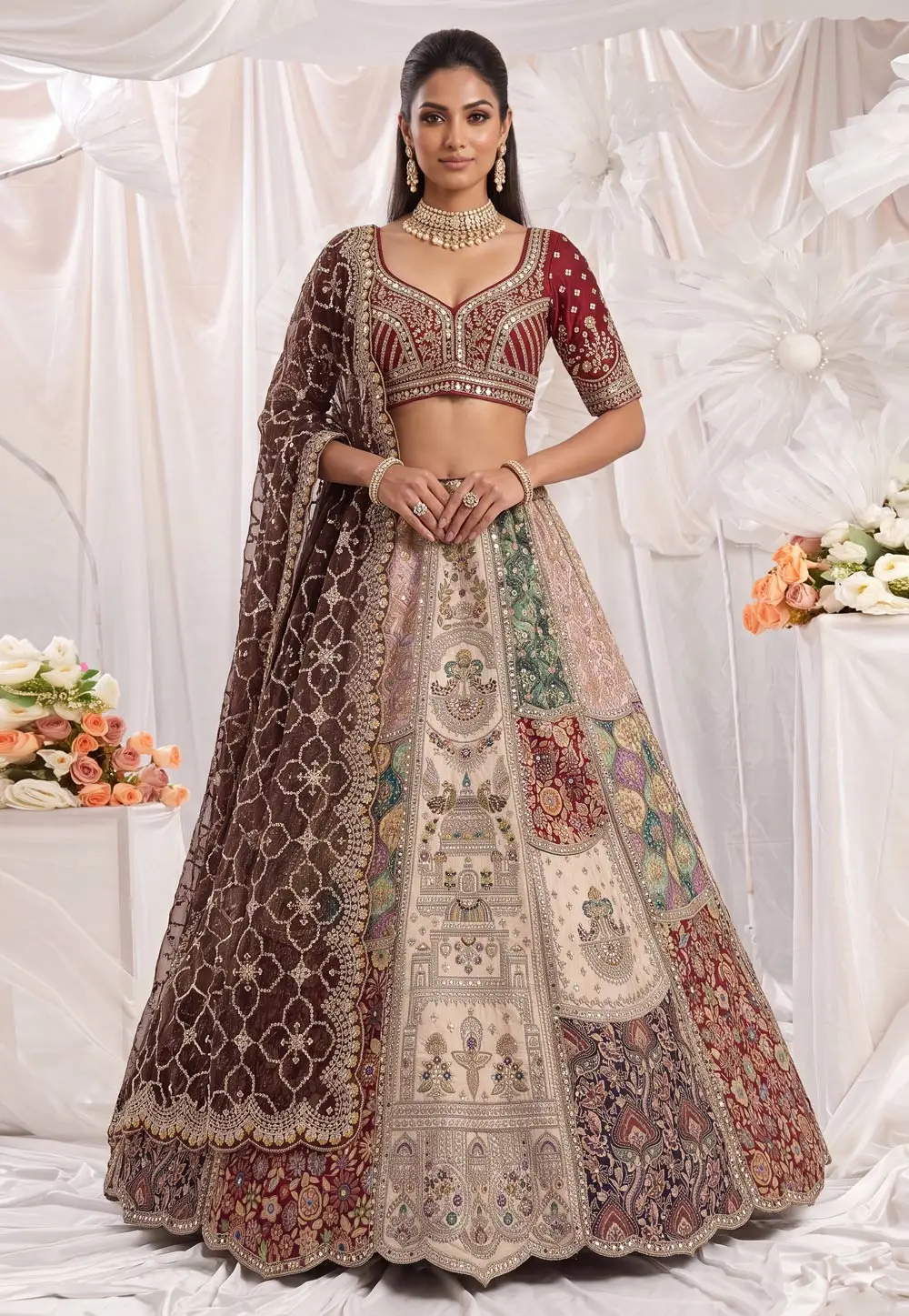 Cream Silk Wedding Lehenga Choli 332086