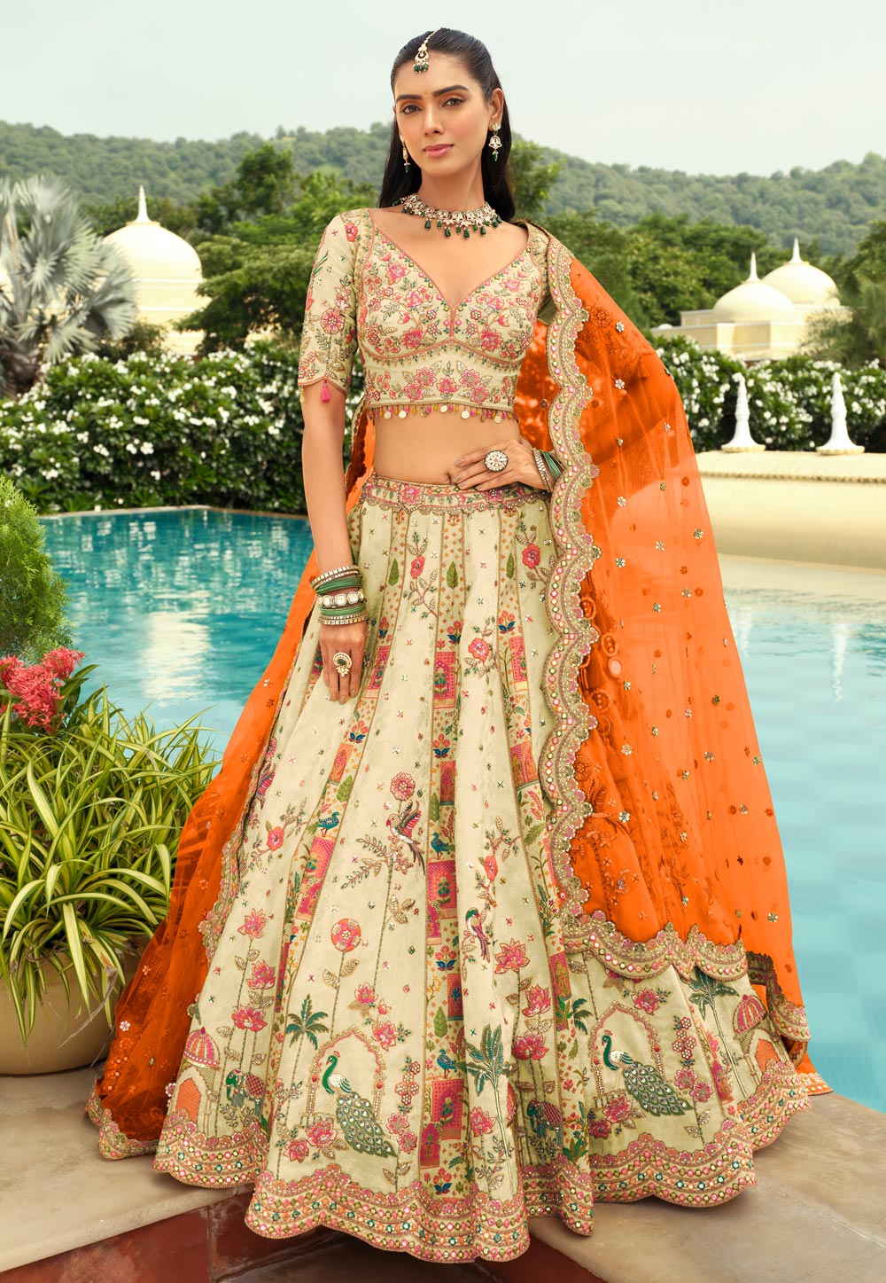 Cream Silk Wedding Lehenga Choli 319426