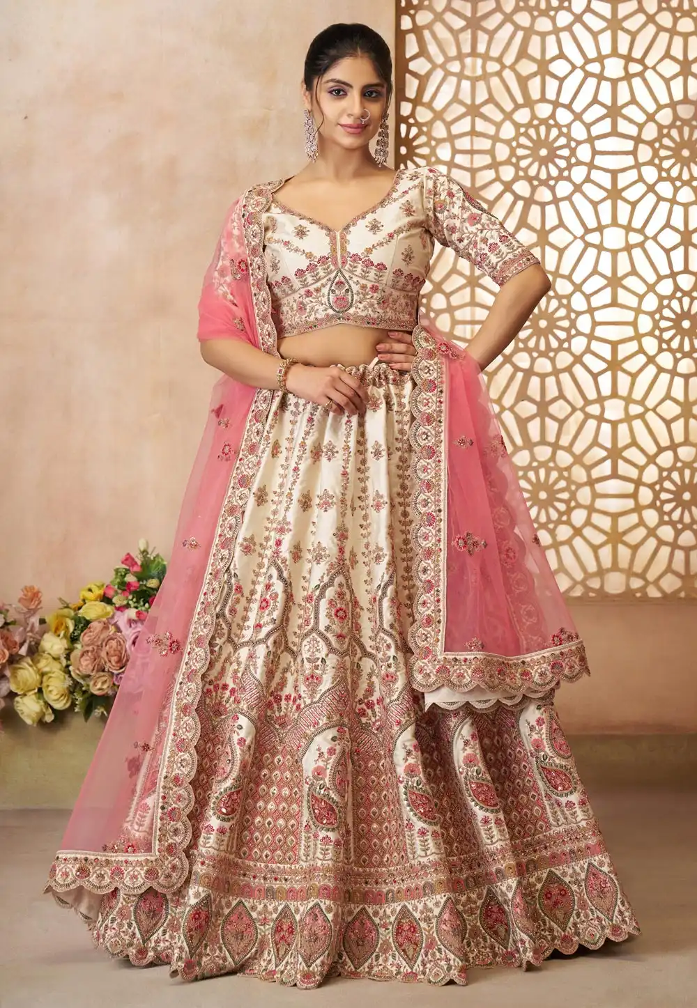 Cream Silk Wedding Lehenga Choli 308996