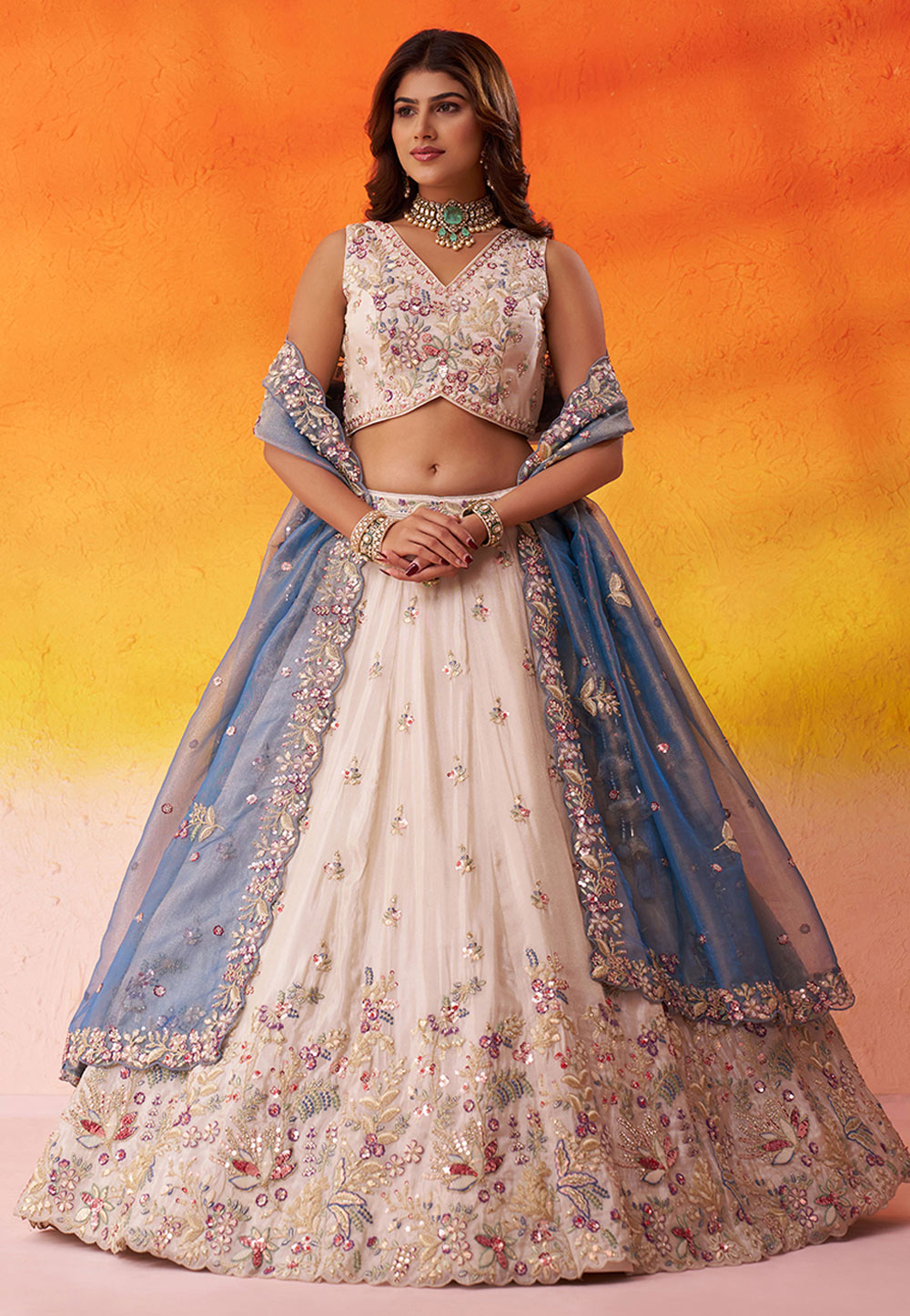 Cream Tissue Circular Lehenga Choli 322968