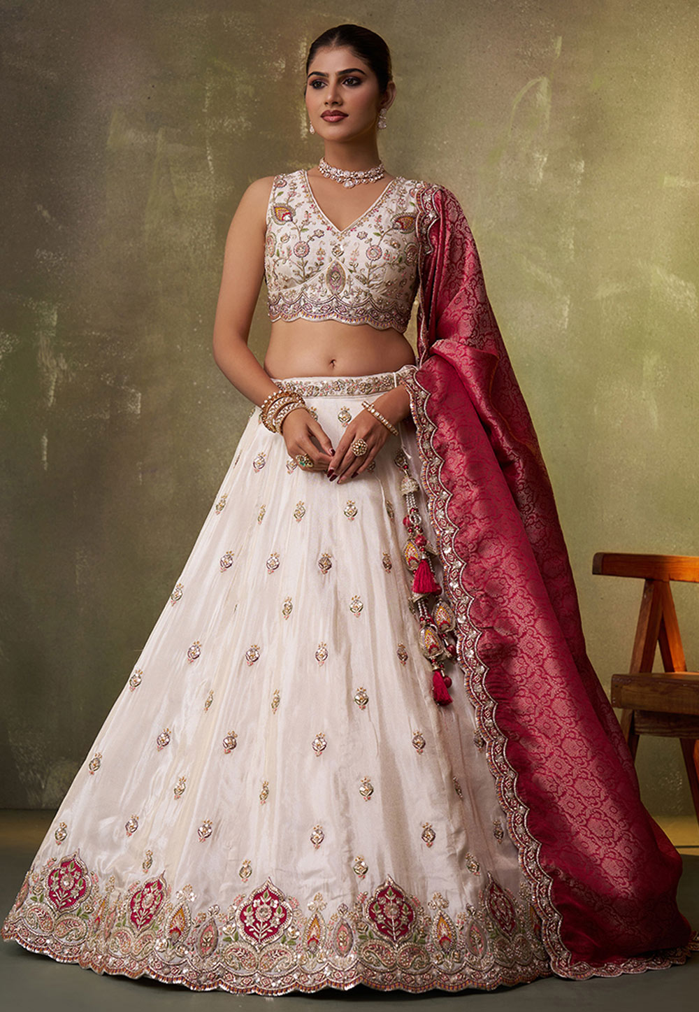 Cream Tissue Circular Lehenga Choli 322970
