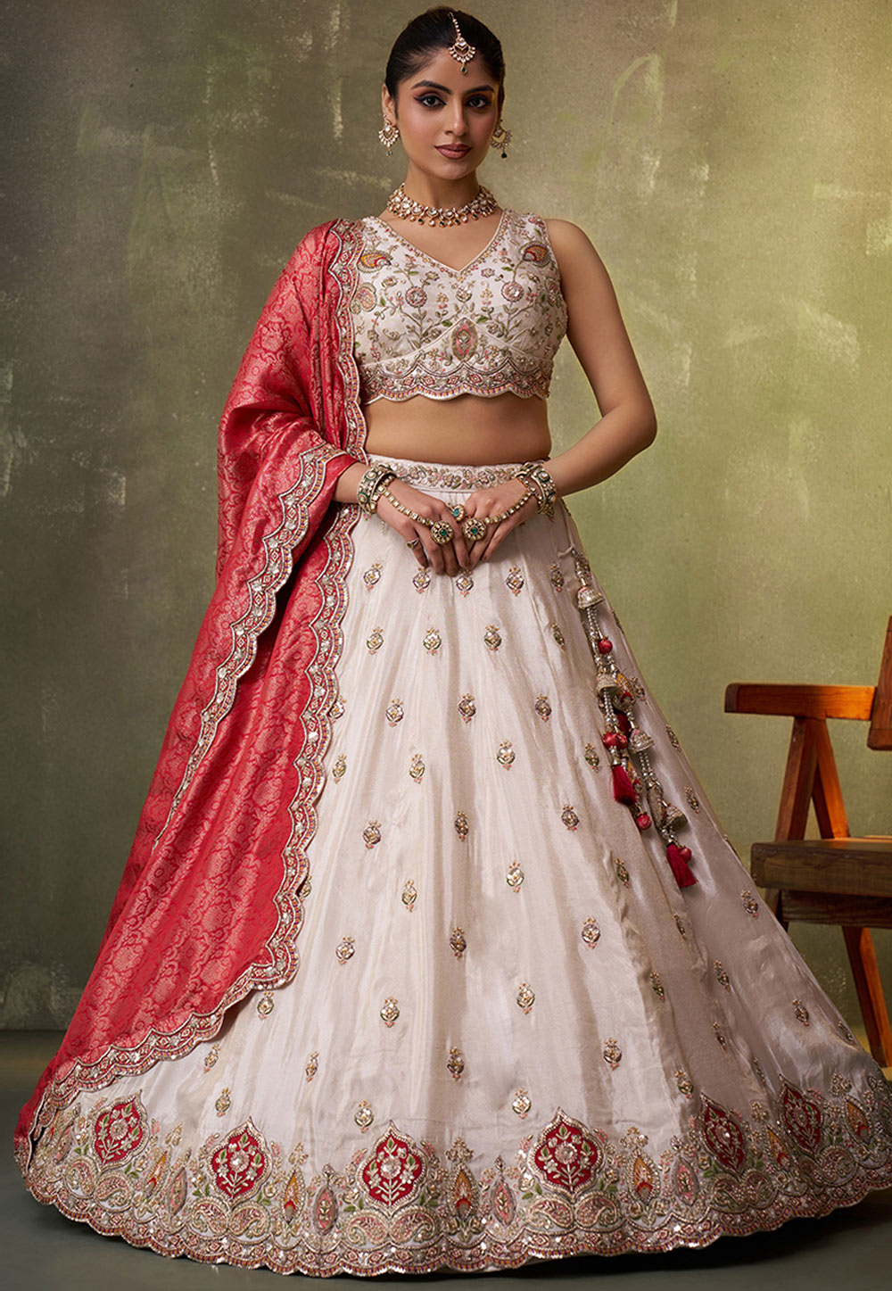 Cream Tissue Circular Lehenga Choli 322972