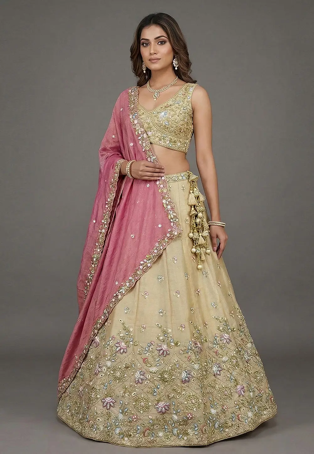 Cream Tissue Circular Lehenga Choli 332954