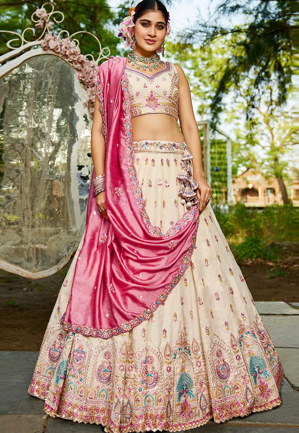 Cream Tissue Lehenga Choli 312895