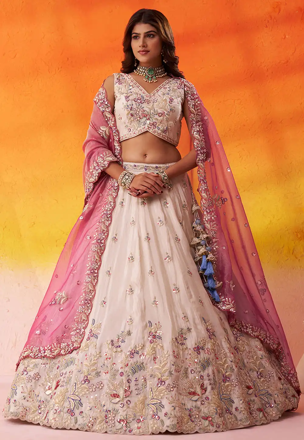 Cream Tissue Lehenga Choli 322969