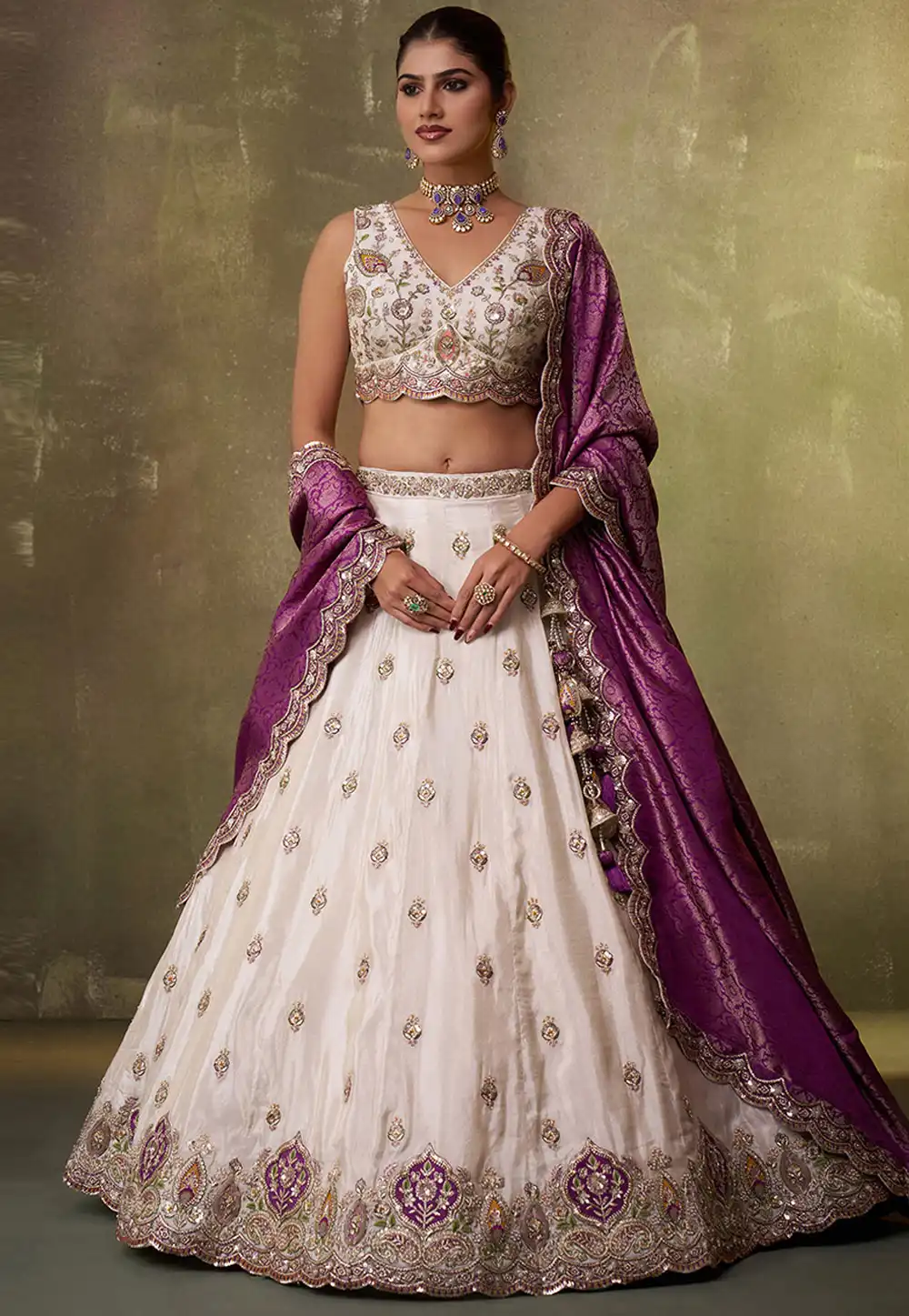 Cream Tissue Lehenga Choli 322971