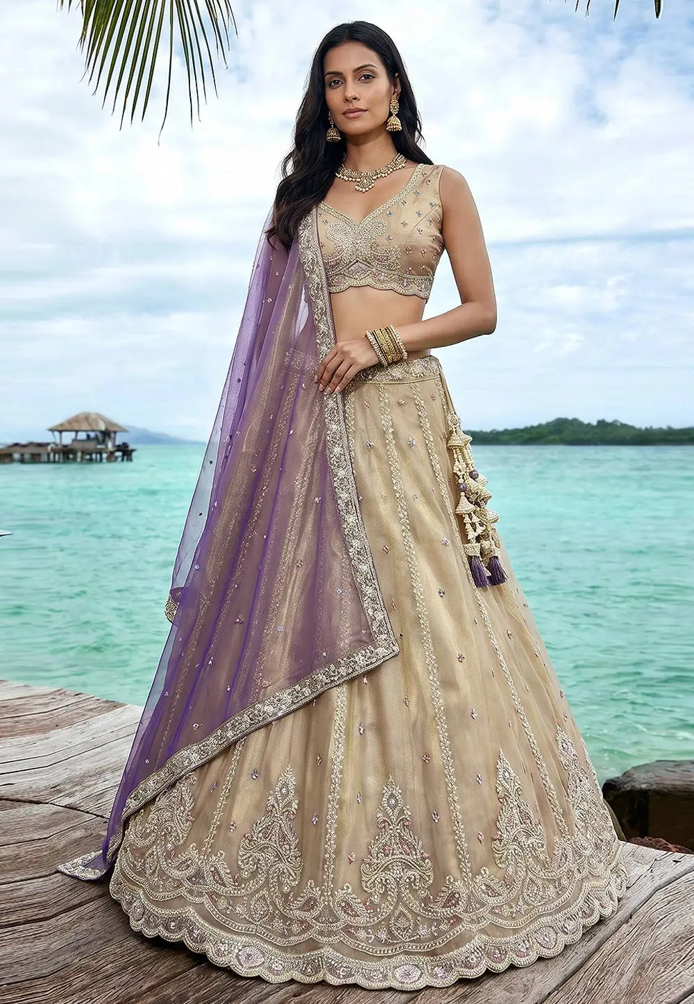 Cream Tissue Lehenga Choli For Wedding 332969