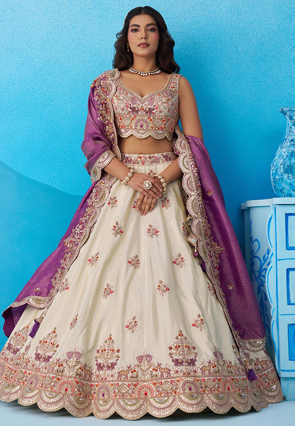 Cream Tissue Lehenga Choli For Wedding 326160
