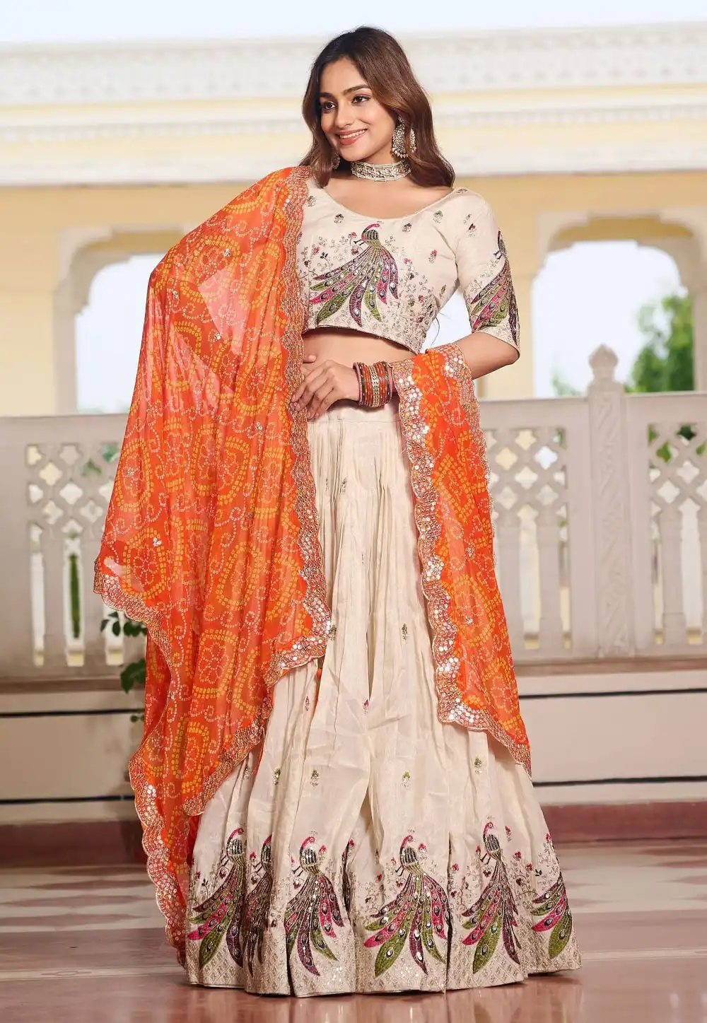 Cream Tissue Silk A Line Lehenga Choli 313727