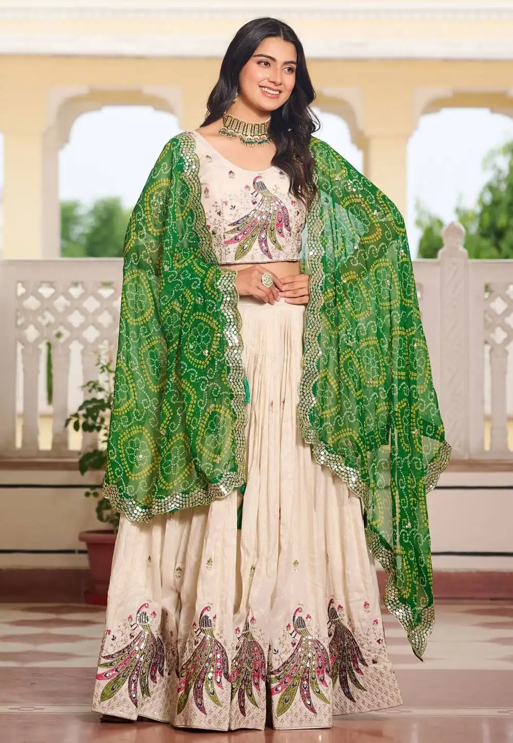 Cream Tissue Silk Lehenga Choli 313726