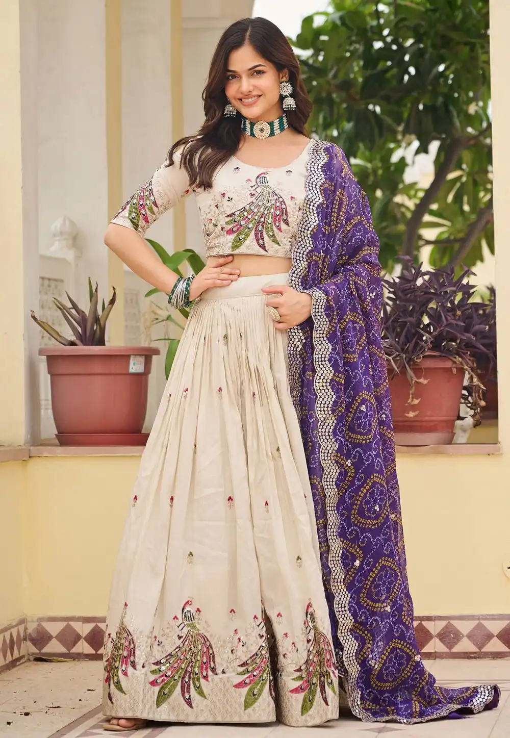 Cream Tissue Silk Lehenga Choli 313728