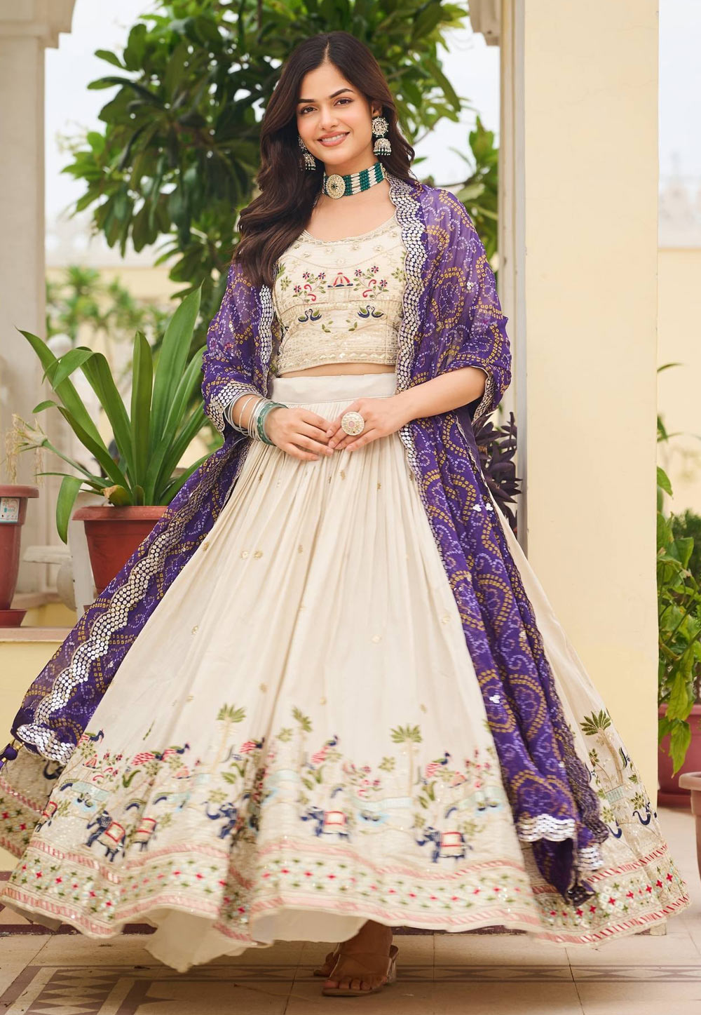 Cream Tissue Silk Lehenga Choli 318372