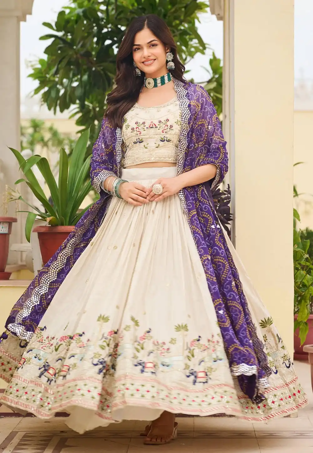 Cream Tissue Silk Lehenga Choli 318372