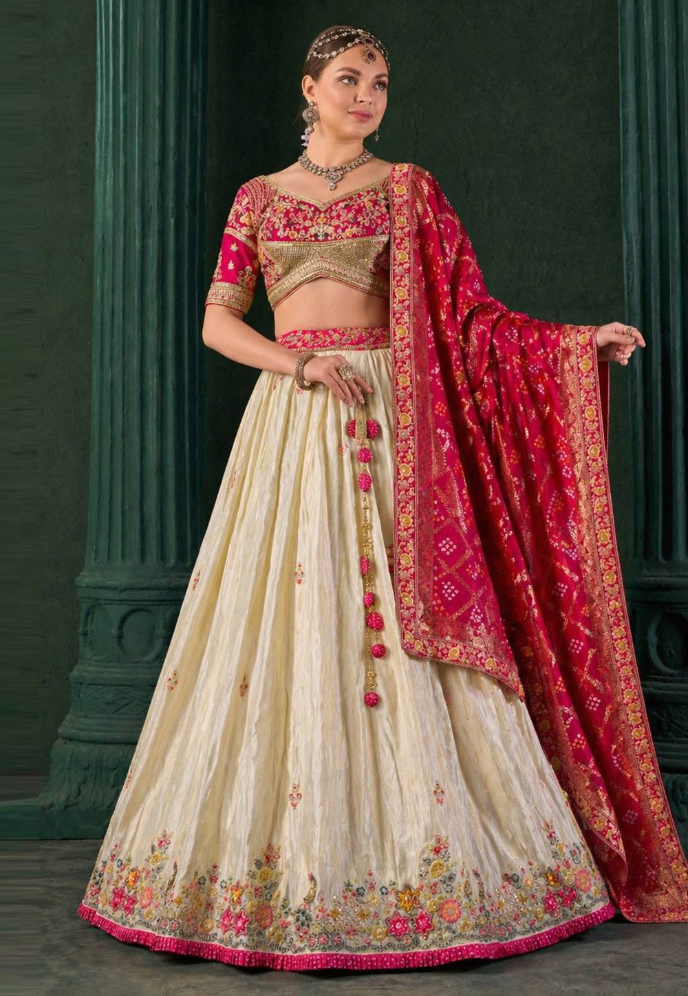 Cream Tissue Wedding Lehenga Choli 329222
