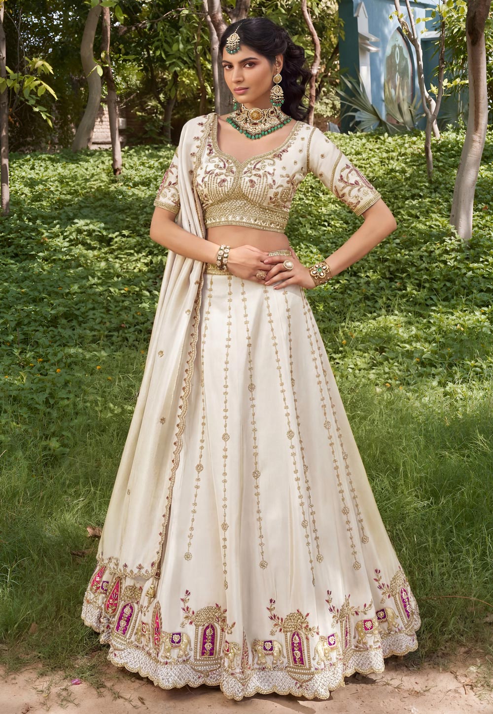 Cream Tissue Wedding Lehenga Choli 329225
