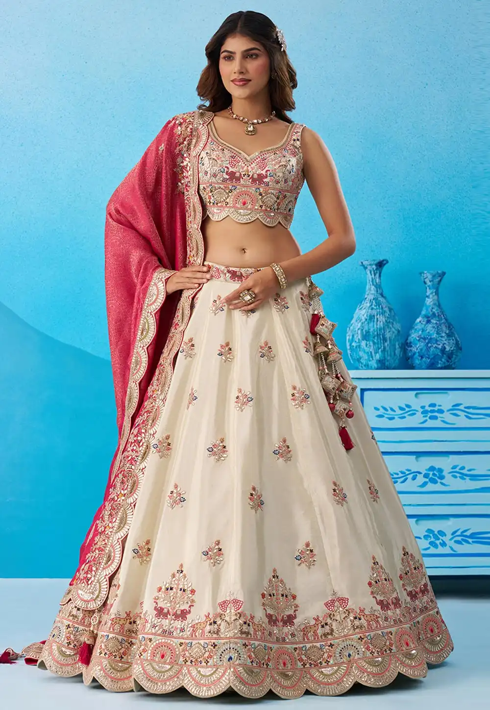Cream Tissue Wedding Lehenga Choli 326161