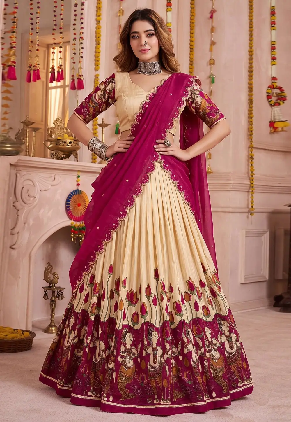 Cream Tussar Silk Navratri Chaniya Choli 334458