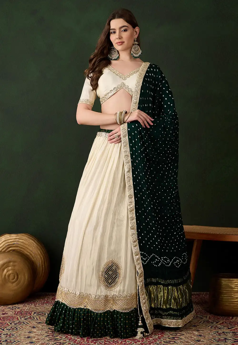 Cream Viscose A Line Lehenga Choli 313854