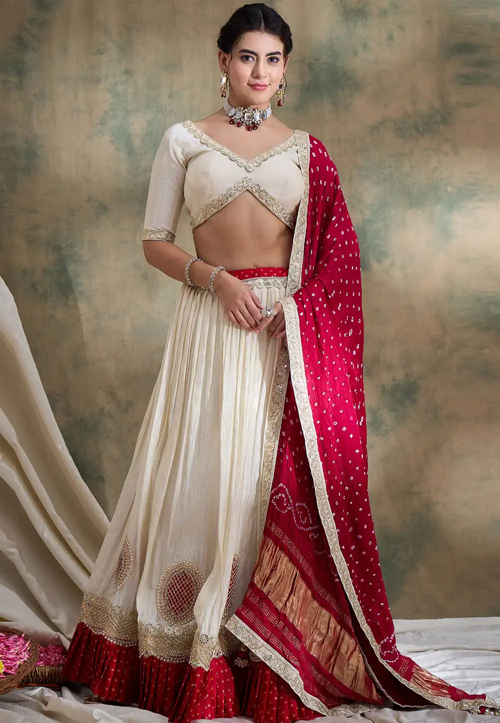 Cream Viscose A Line Lehenga Choli 313856