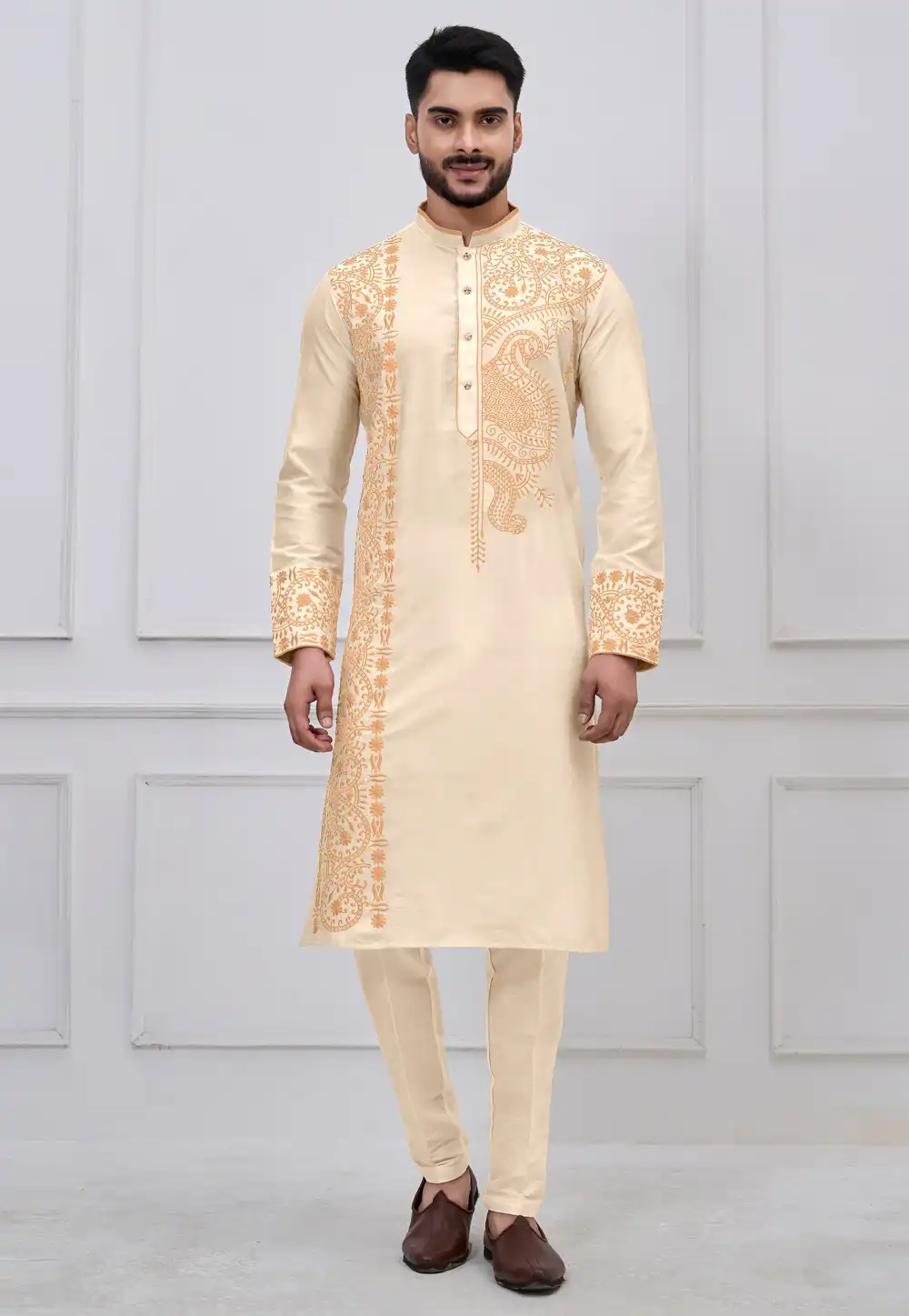 Cream Viscose Kurta Pajama 322859
