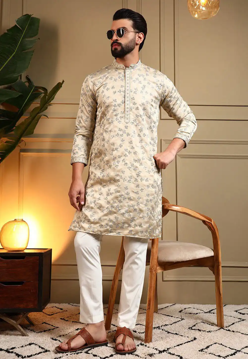 Cream Viscose Kurta Pajama 325869