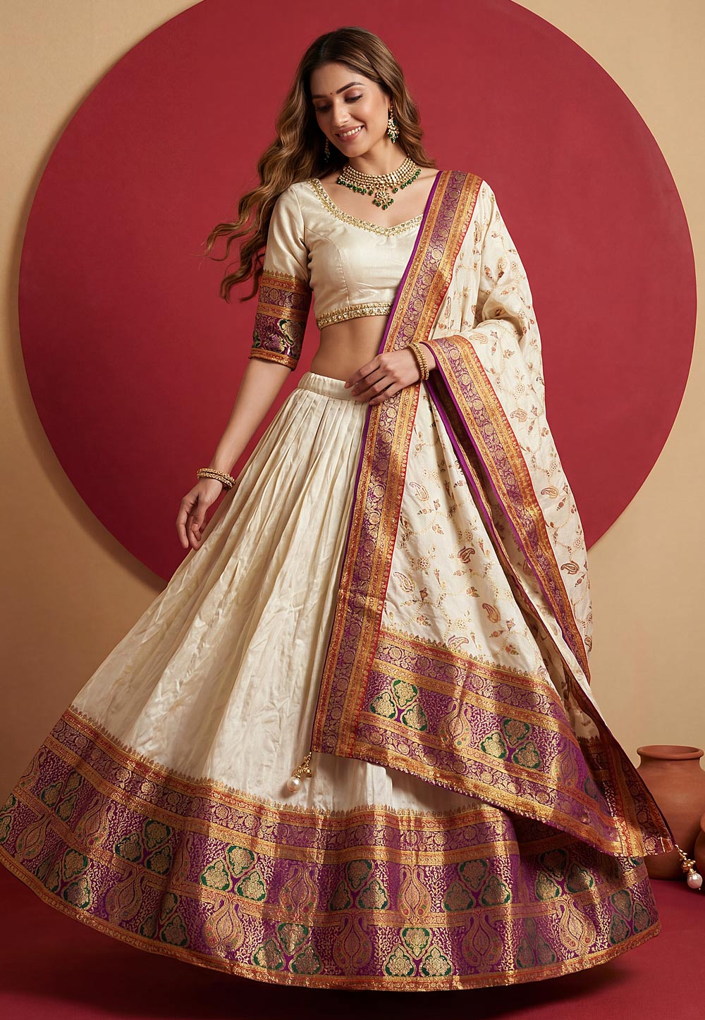 Cream Viscose Lehenga Choli 329247