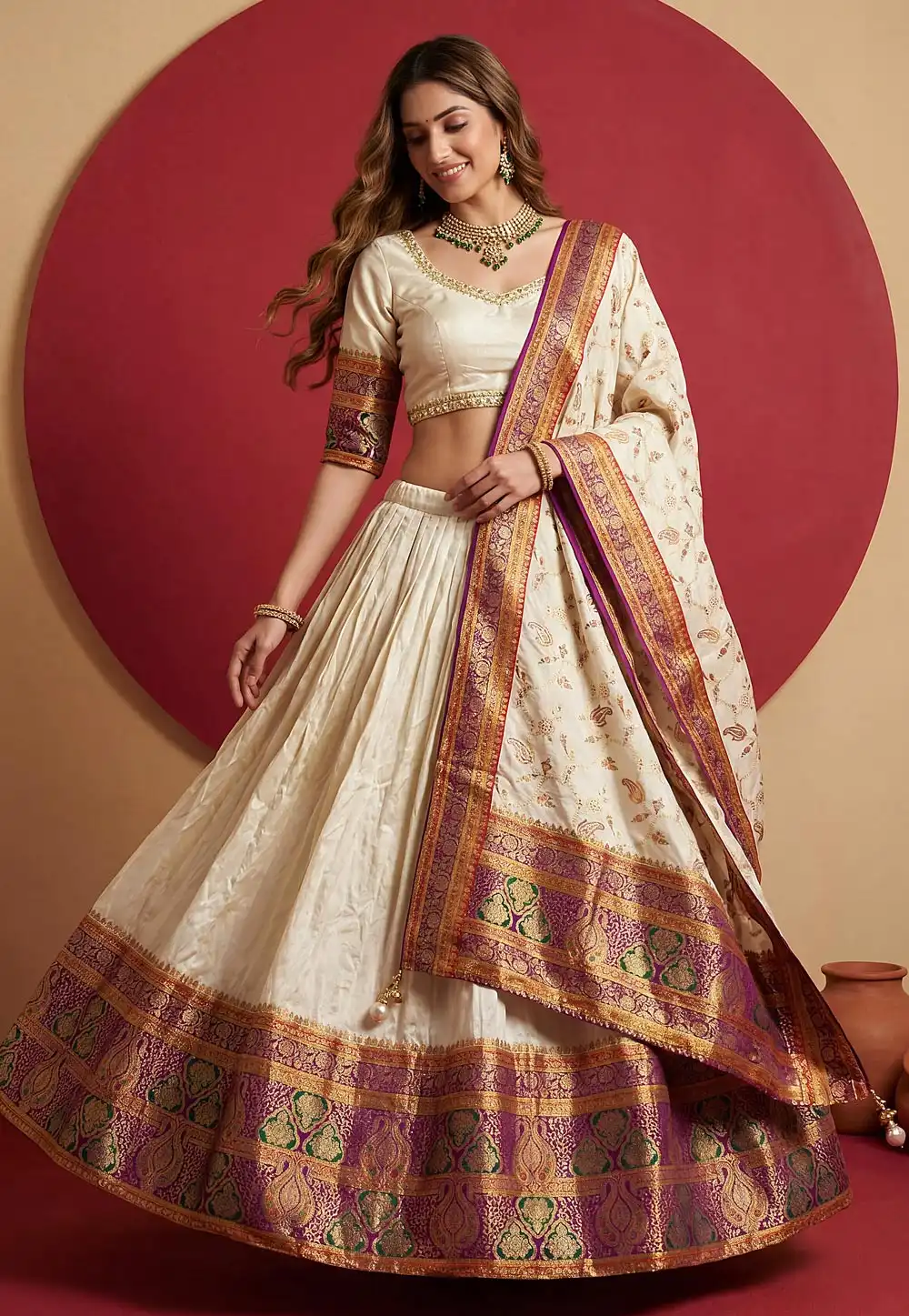 Cream Viscose Lehenga Choli 329247
