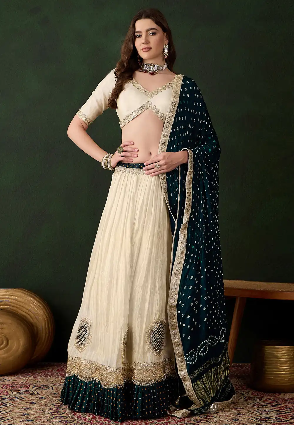 Cream Viscose Lehenga Choli 313855
