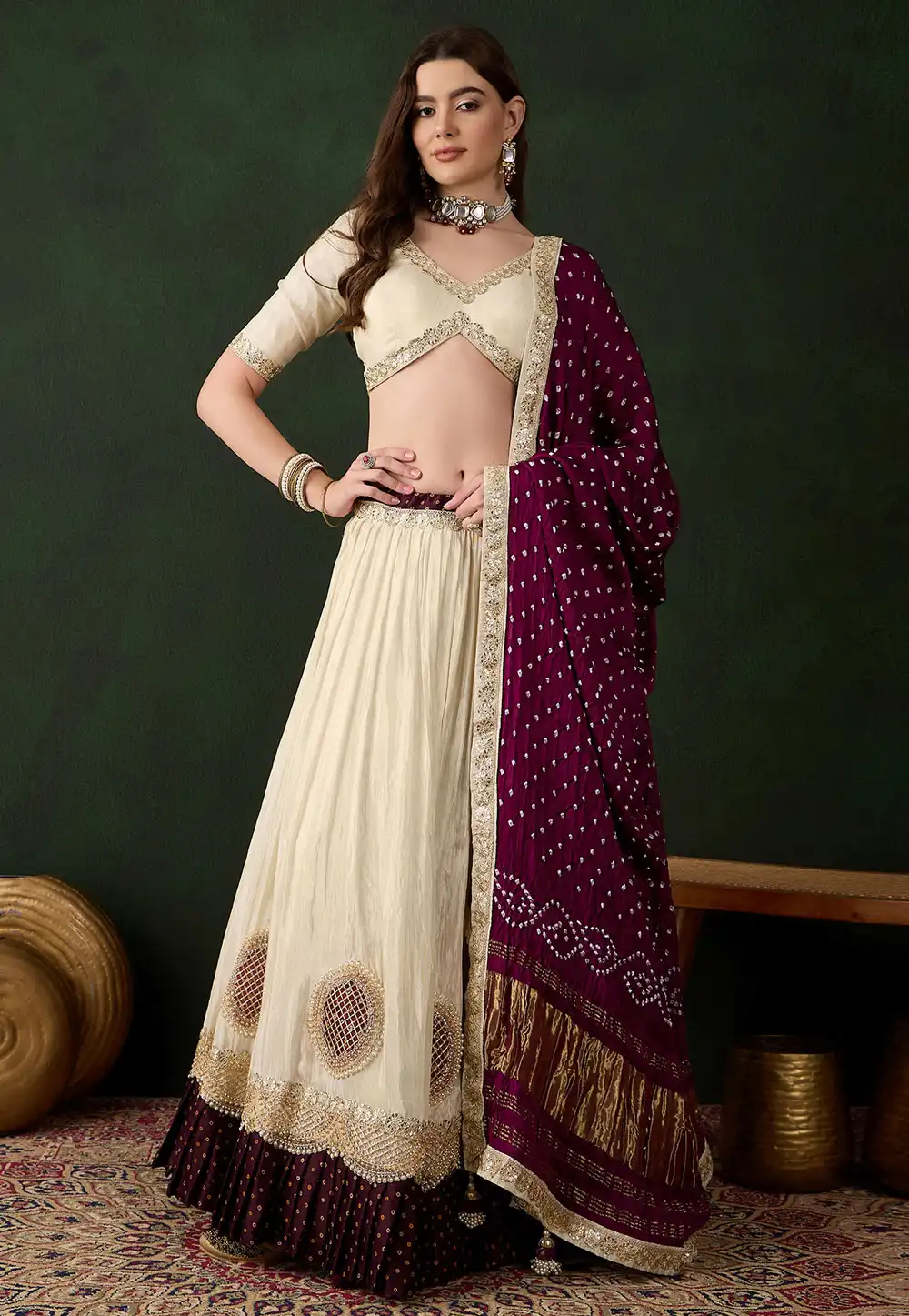 Cream Viscose Lehenga Choli 313857