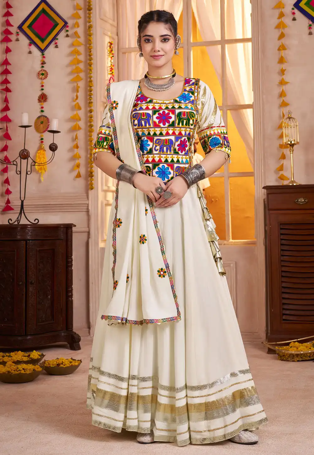 Cream Viscose Navratri Chaniya Choli 315822