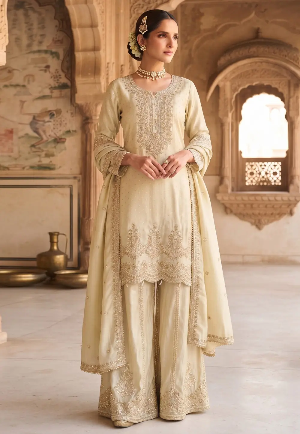 Cream Viscose Palazzo Suit 332516