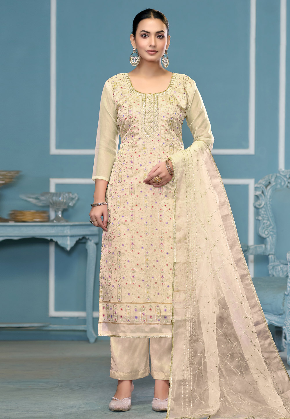 Cream Viscose Palazzo Suit 307278