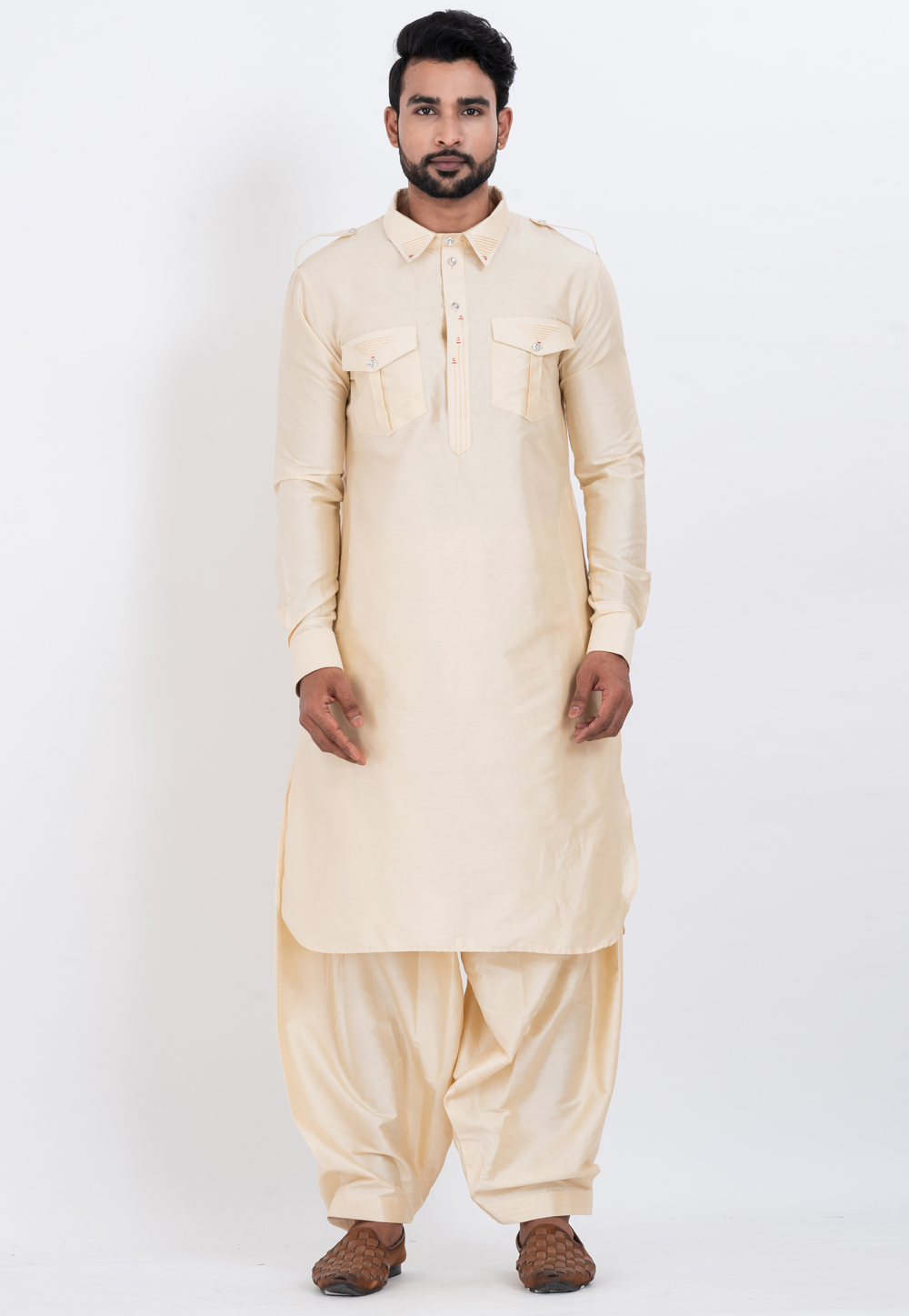 Cream Viscose Pathani Suit 306743