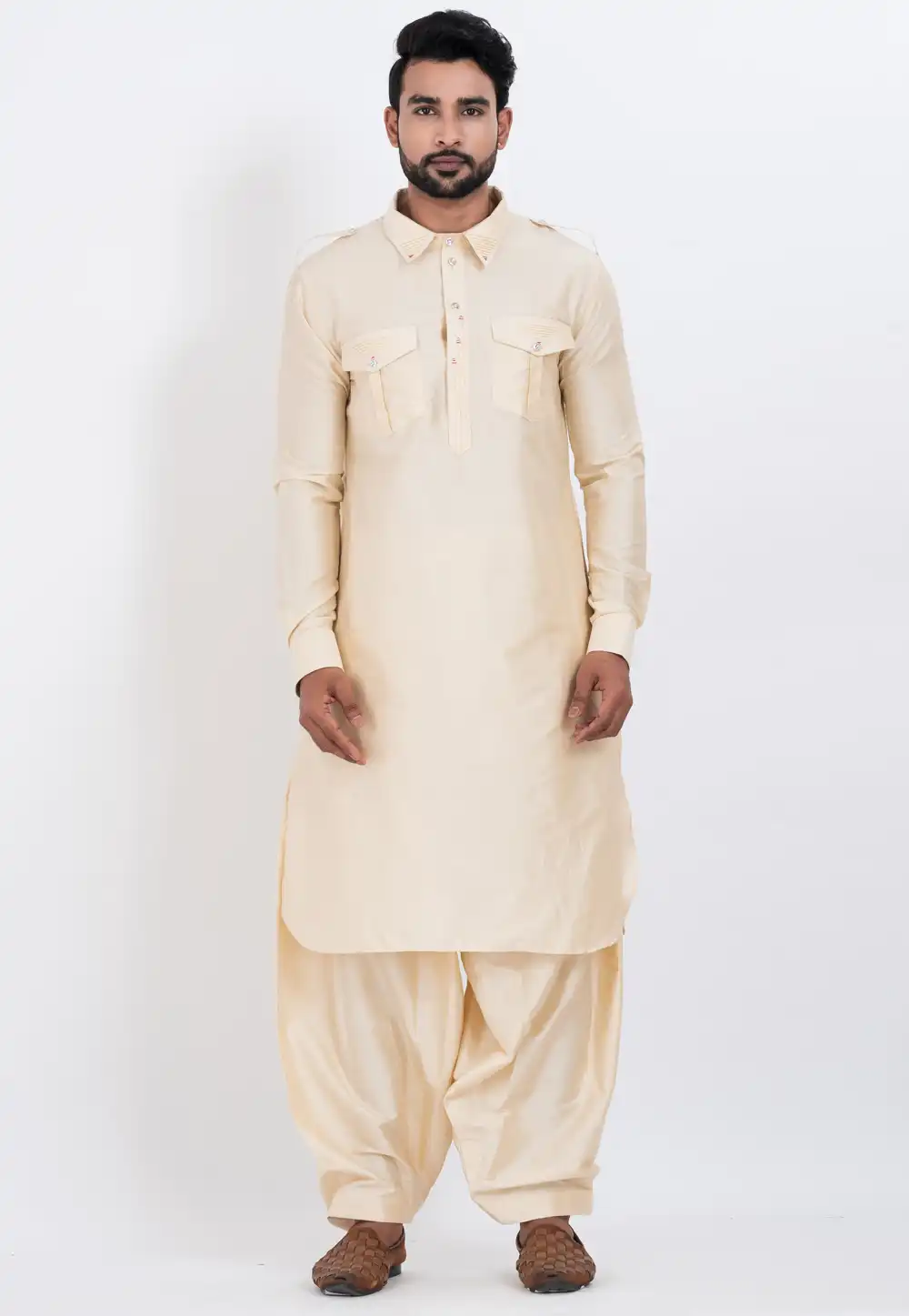 Cream Viscose Pathani Suit 306743