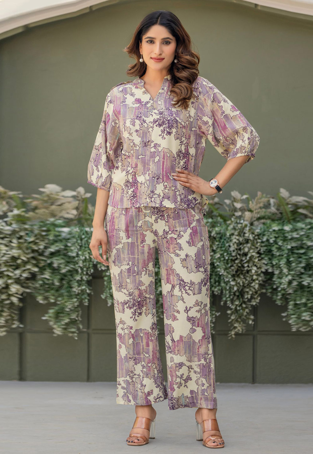 Cream Viscose Rayon Printed Co-Ords Set 322687