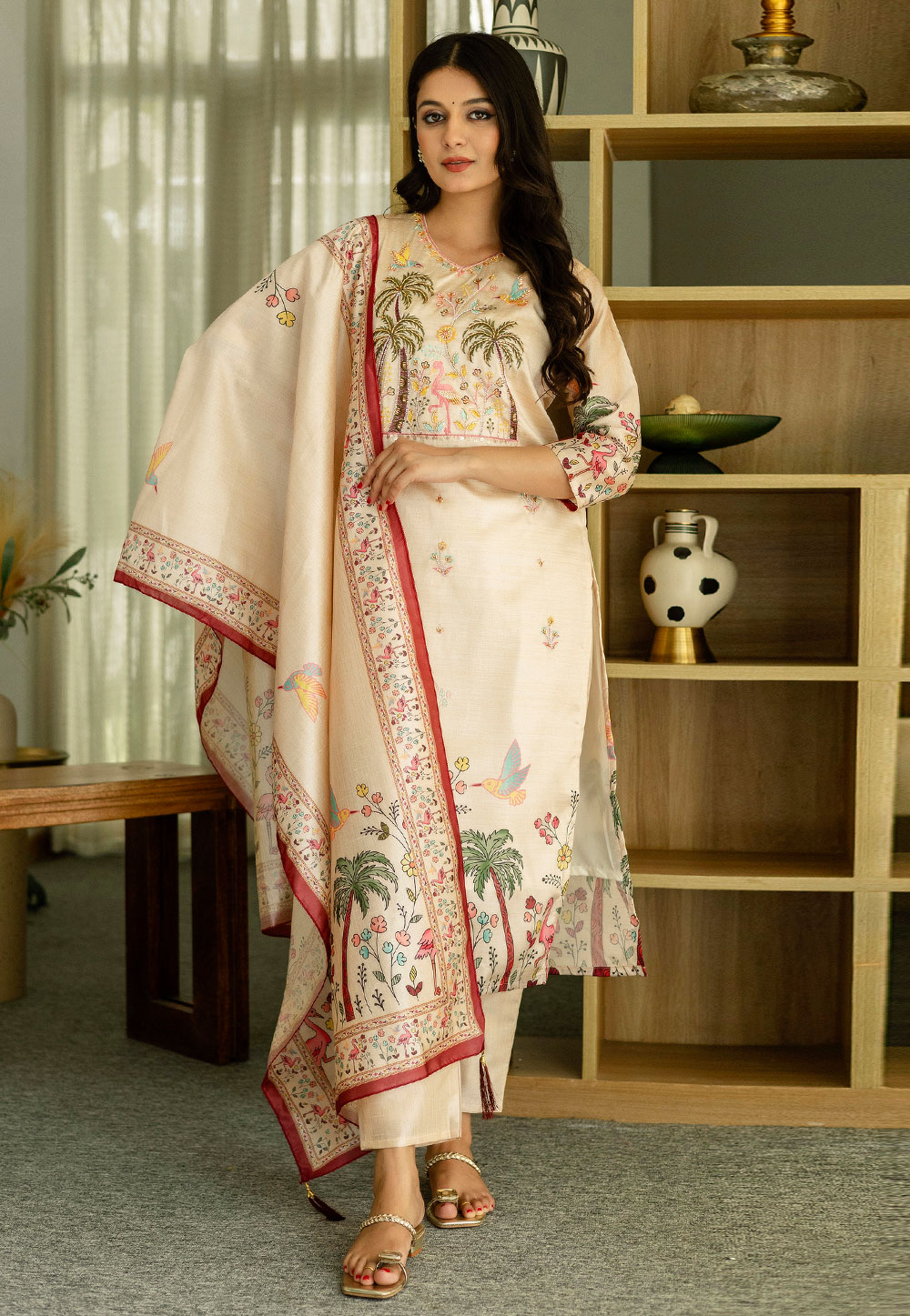 Cream Viscose Readymade Pakistani Suit 311254