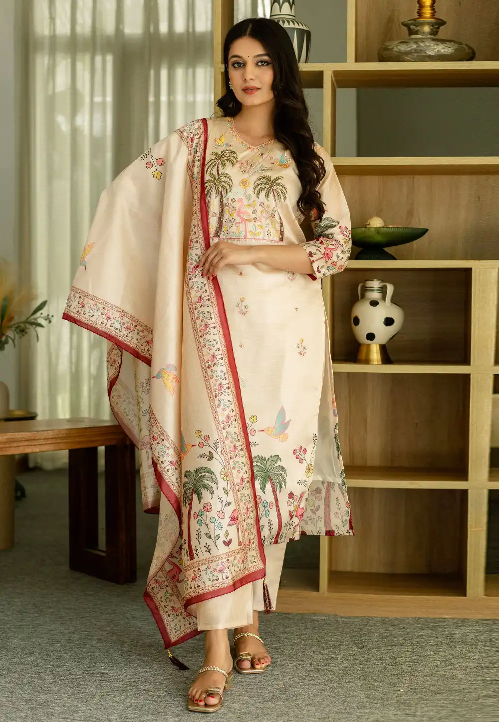 Cream Viscose Readymade Pakistani Suit 311254