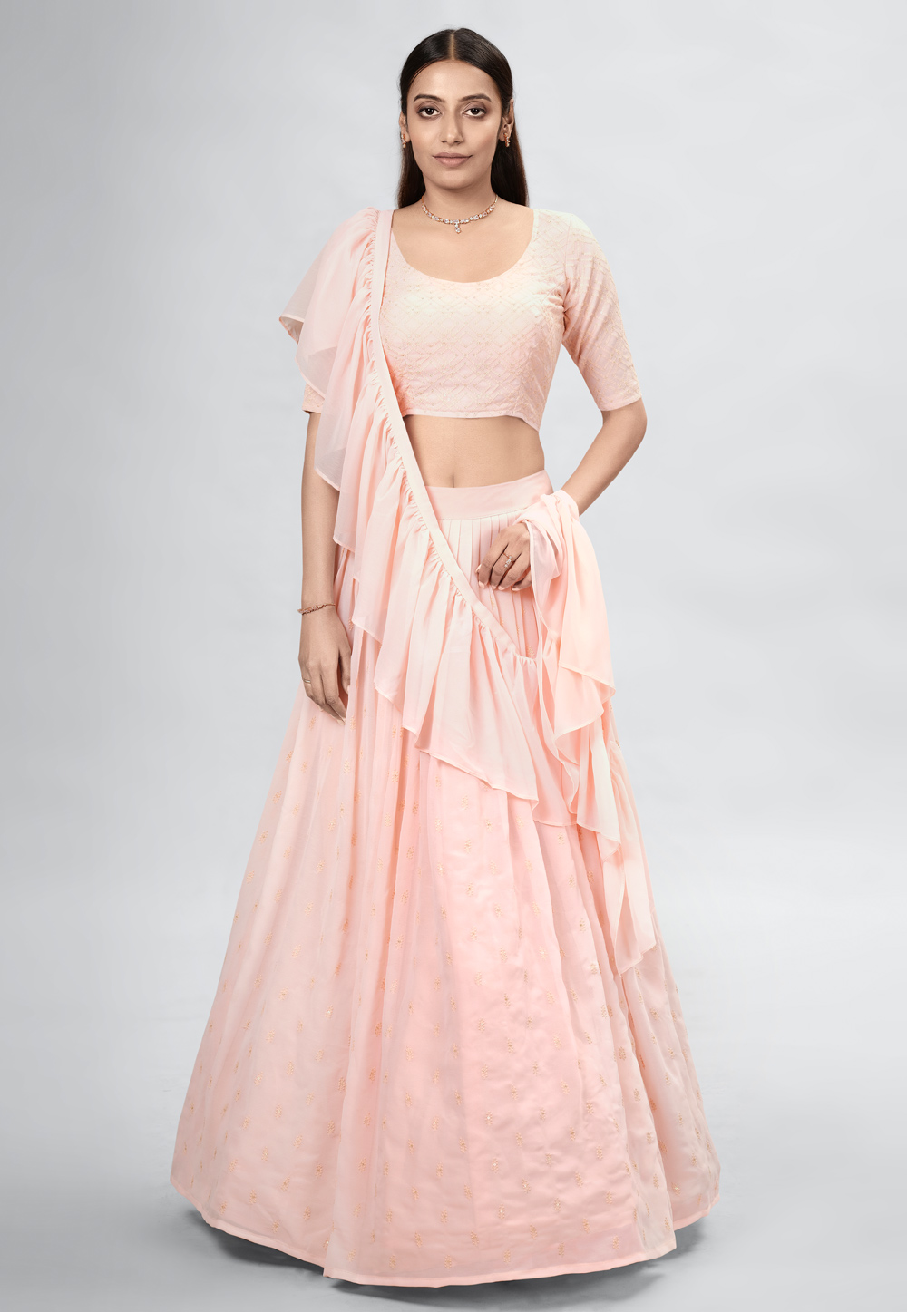 Peach Georgette A Line Lehenga Choli 256016