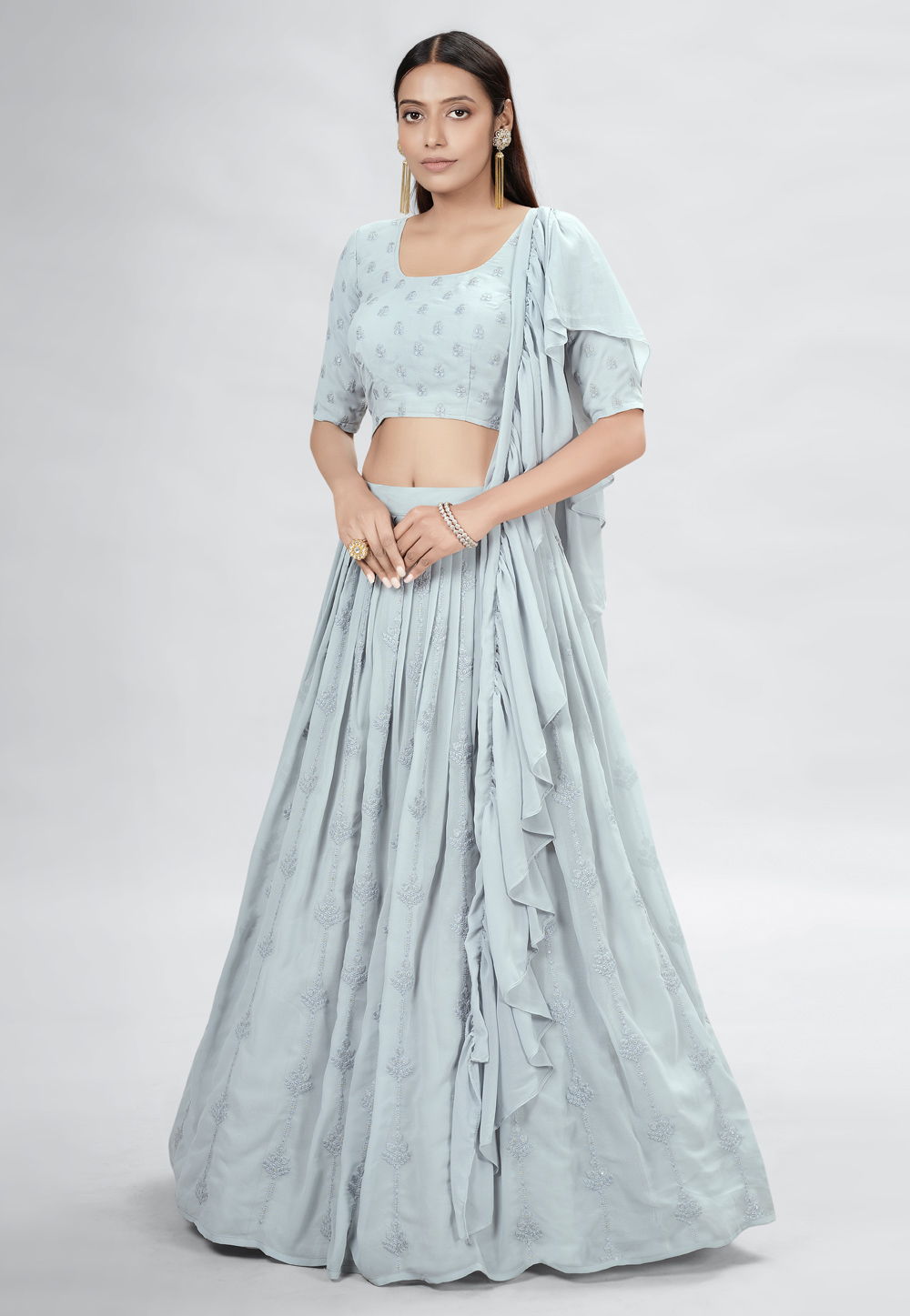 Grey Georgette A Line Lehenga Choli 256019