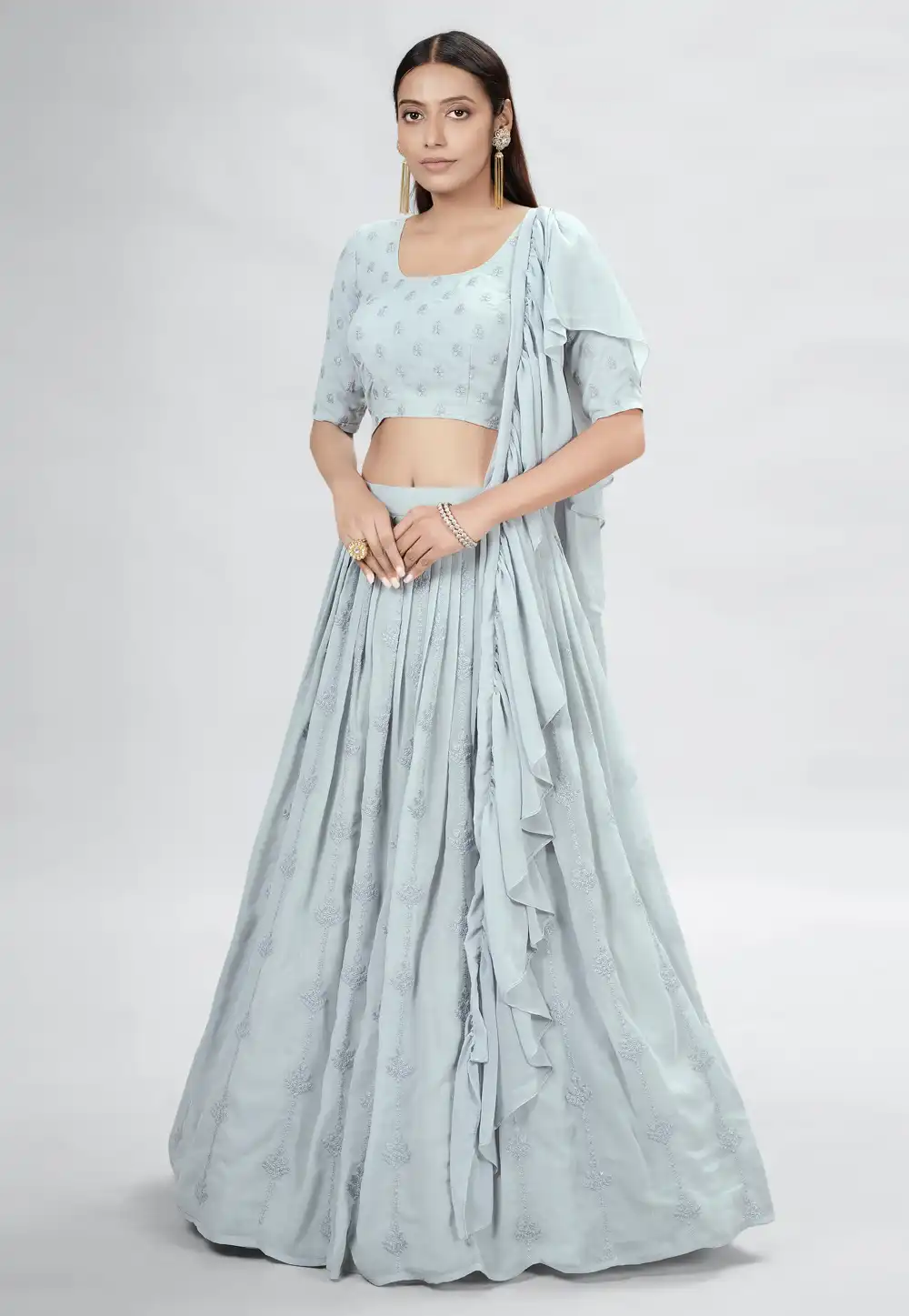 Grey Georgette A Line Lehenga Choli 256019