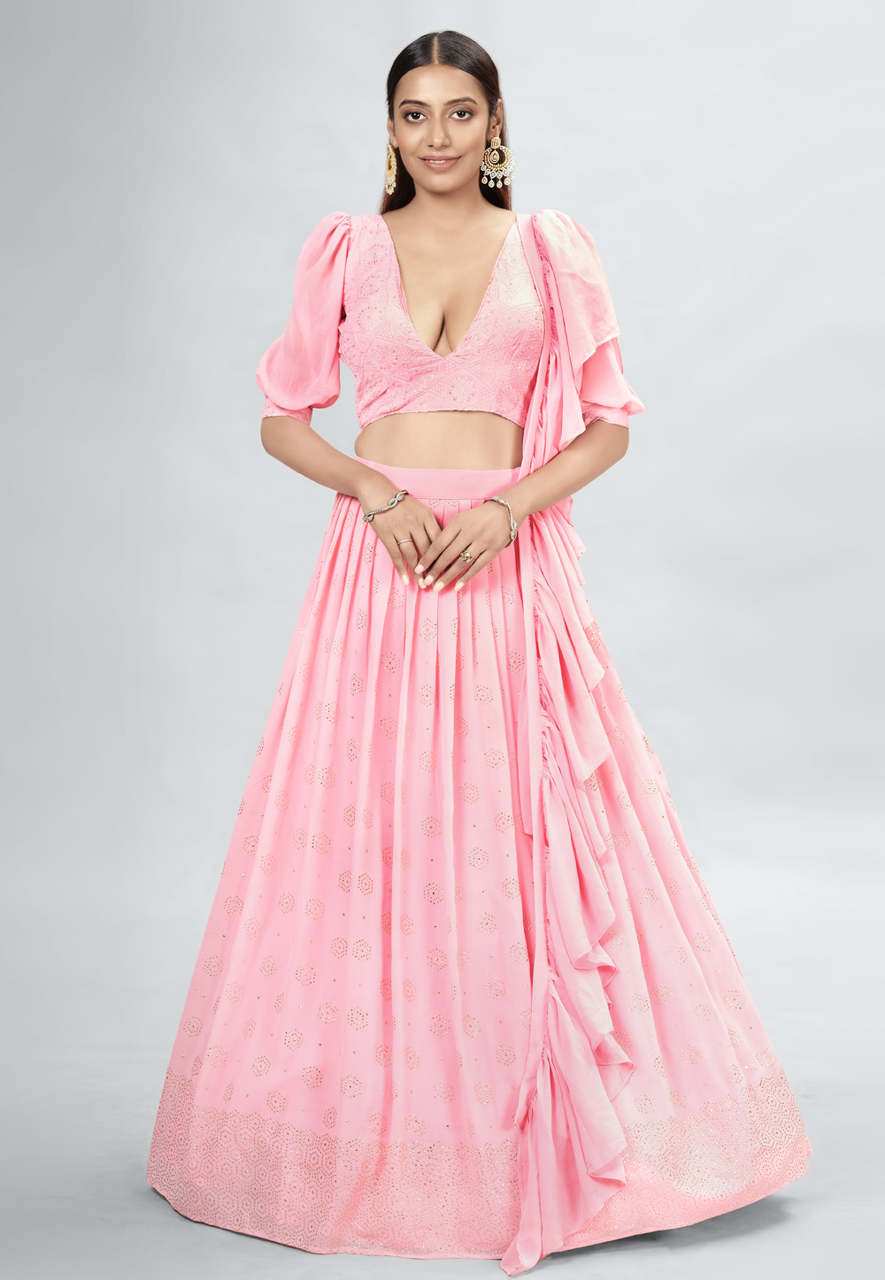 Pink Georgette A Line Lehenga Choli 256032