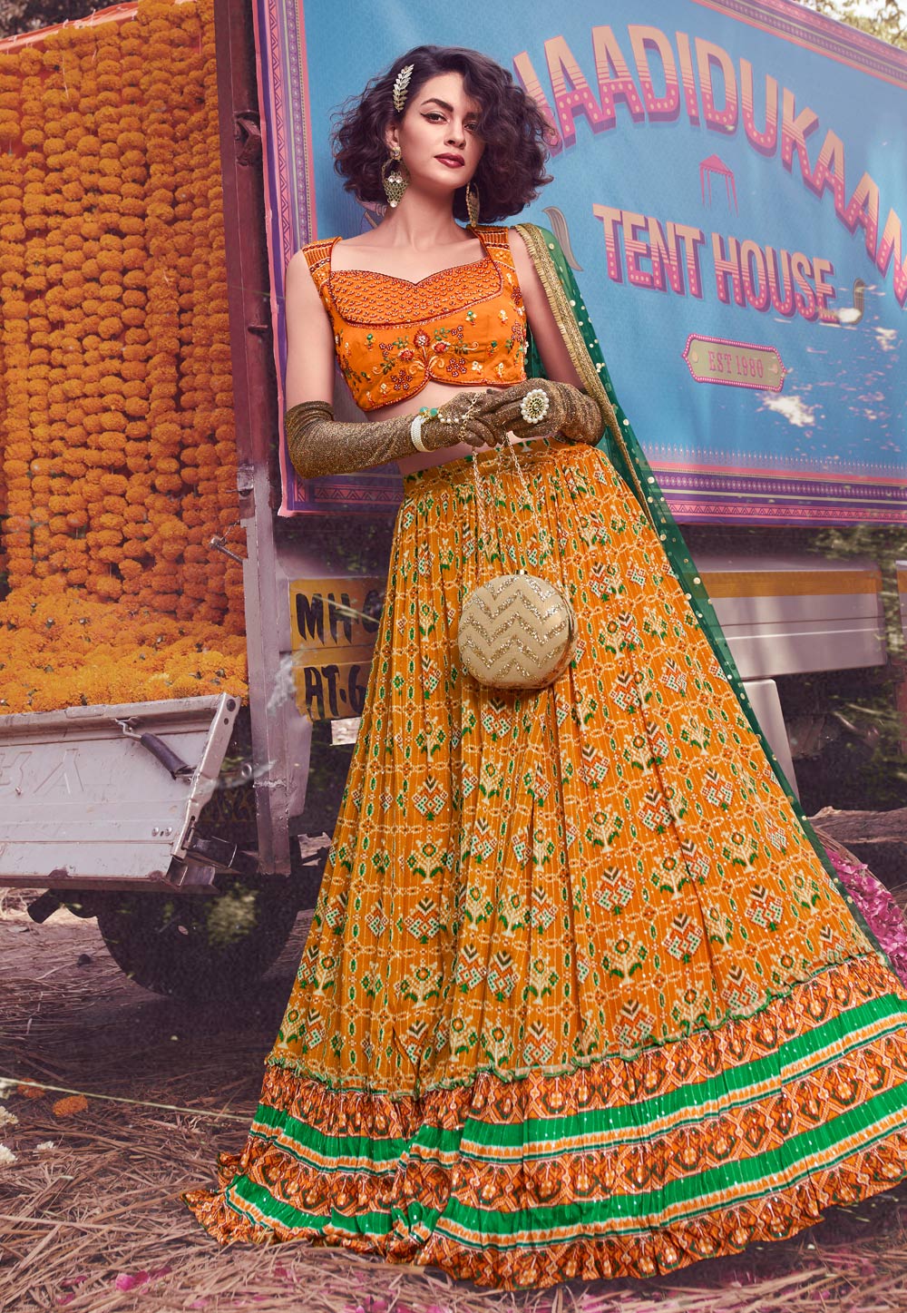 Mustard Chinon Circular Lehenga Choli 248023