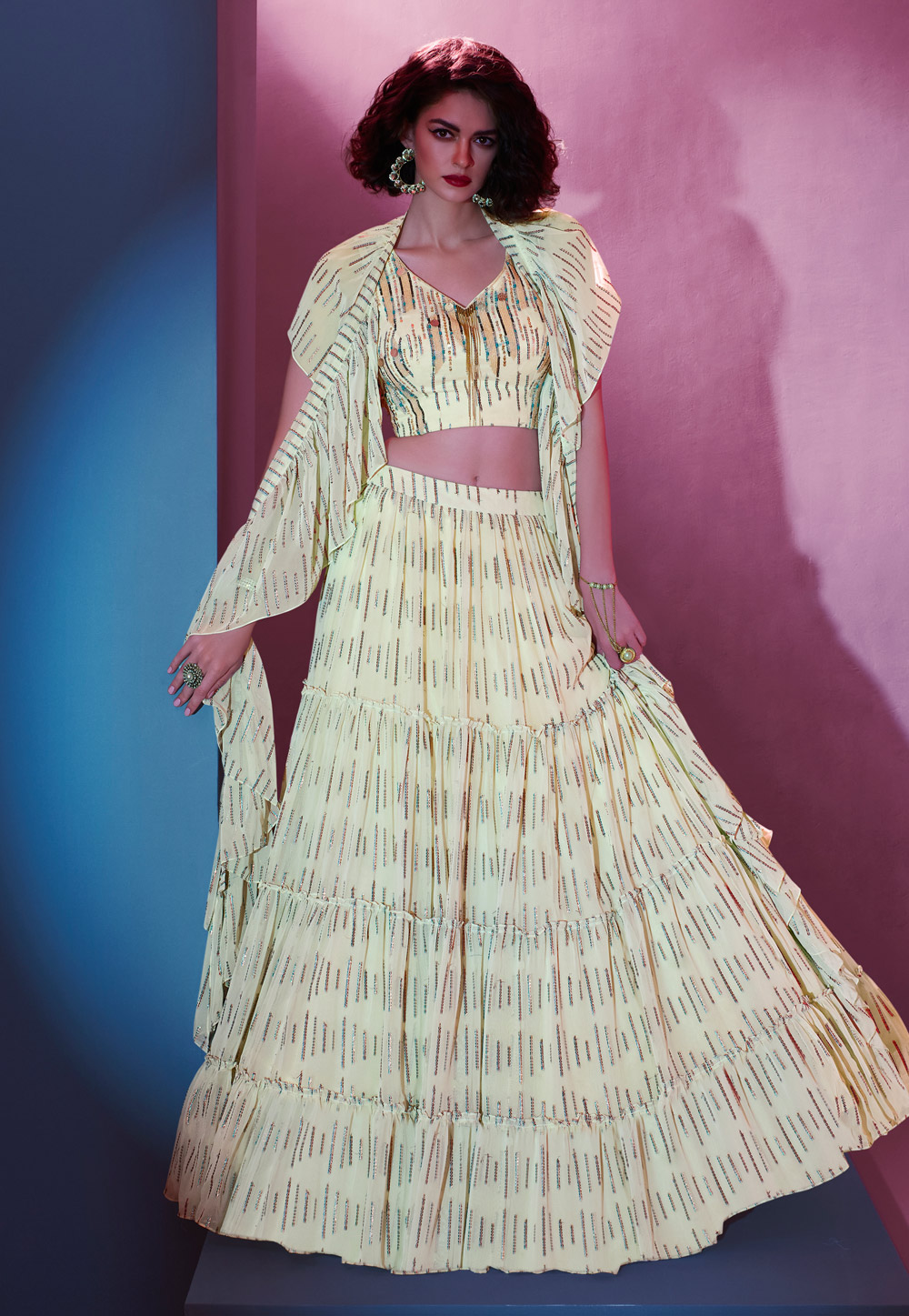 Cream Art Silk Layered Lehenga Choli 268953