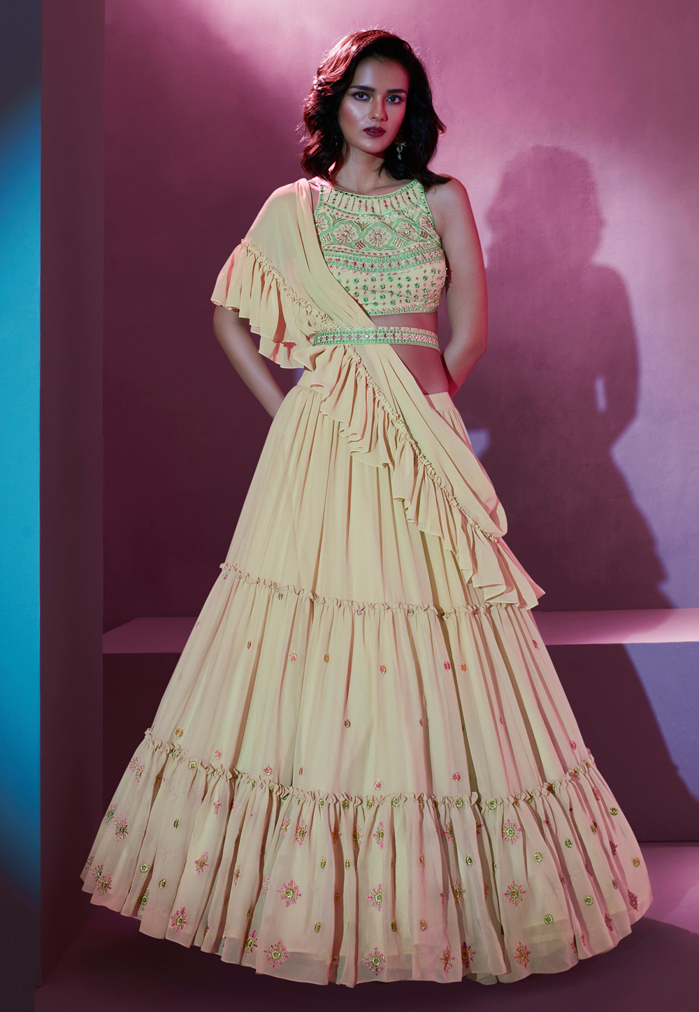 Beige Georgette Layered Lehenga Choli 268956