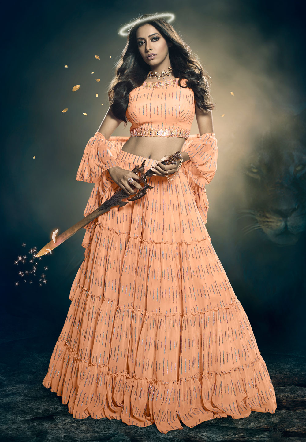 Peach Art Silk Circular Lehenga Choli 269690