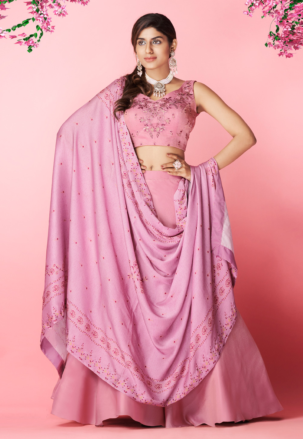 Pink Chiffon A Line Lehenga Choli 243551