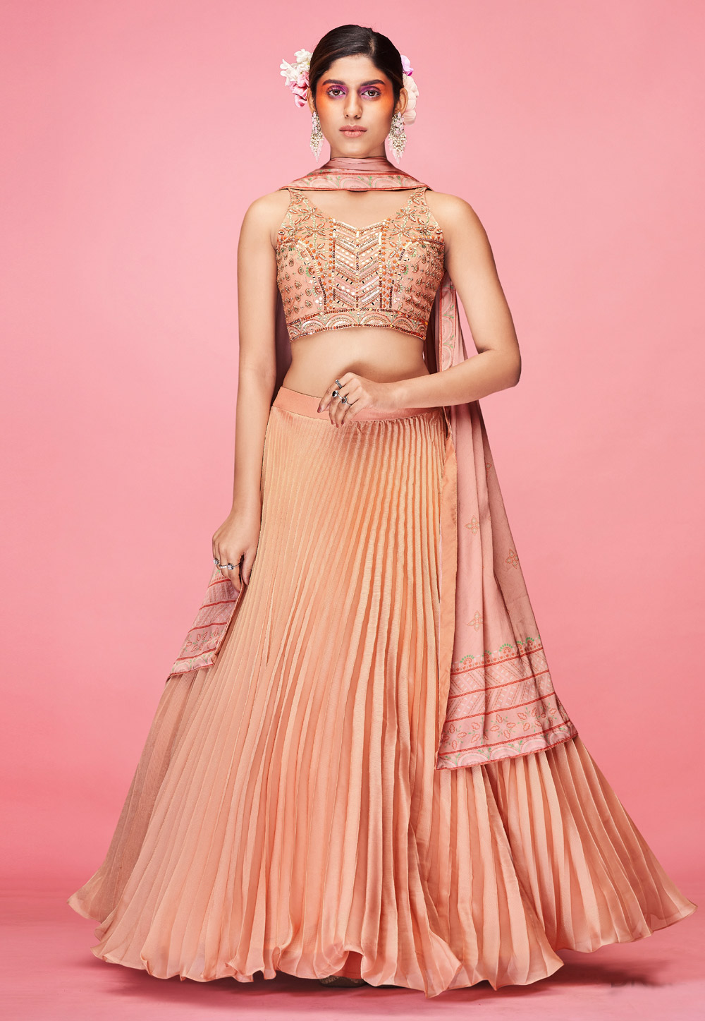 Peach Art Silk A Line Lehenga Choli 247297